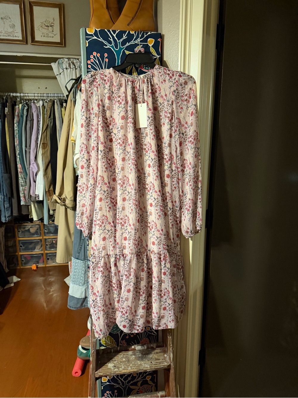 Wilfred purple Floral Long Sleeve Tiered Dress